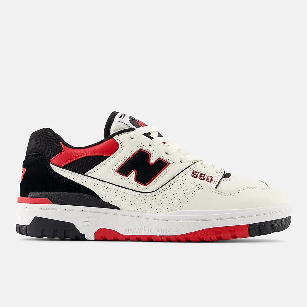 New Balance 550 Shoes Sea Salt with Team Red and Black